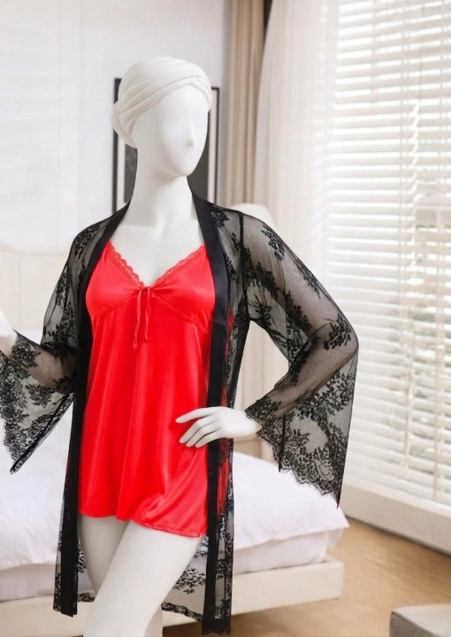 2-Piece Women's Sleepwear Set – Camisole, Shorts & Lace Gown Soft Satin Nightwear