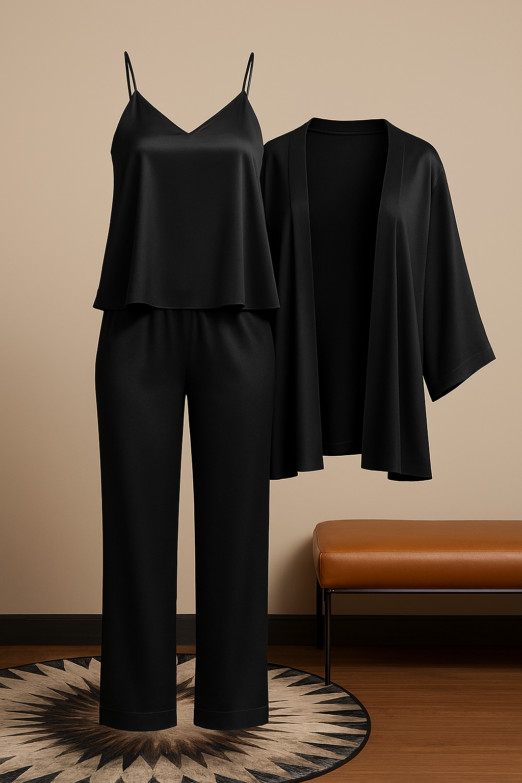 3-Piece Premium Satin Sleepwear Set for Women – Camisole, Pants & Robe