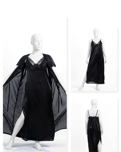 2 Pcs Premium Silk Lace Women's Sleepwear Set Inner & Gown Nightwear