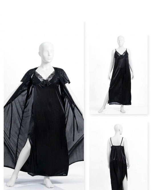 2 Pcs Premium Silk Lace Women's Sleepwear Set Inner & Gown Nightwear