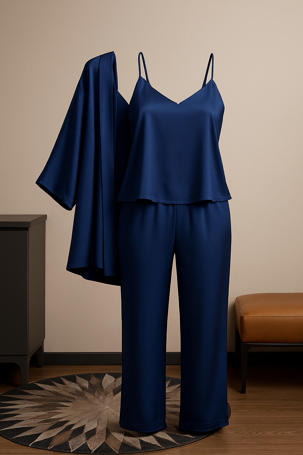 3-Piece Premium Satin Sleepwear Set for Women – Camisole, Pants & Robe