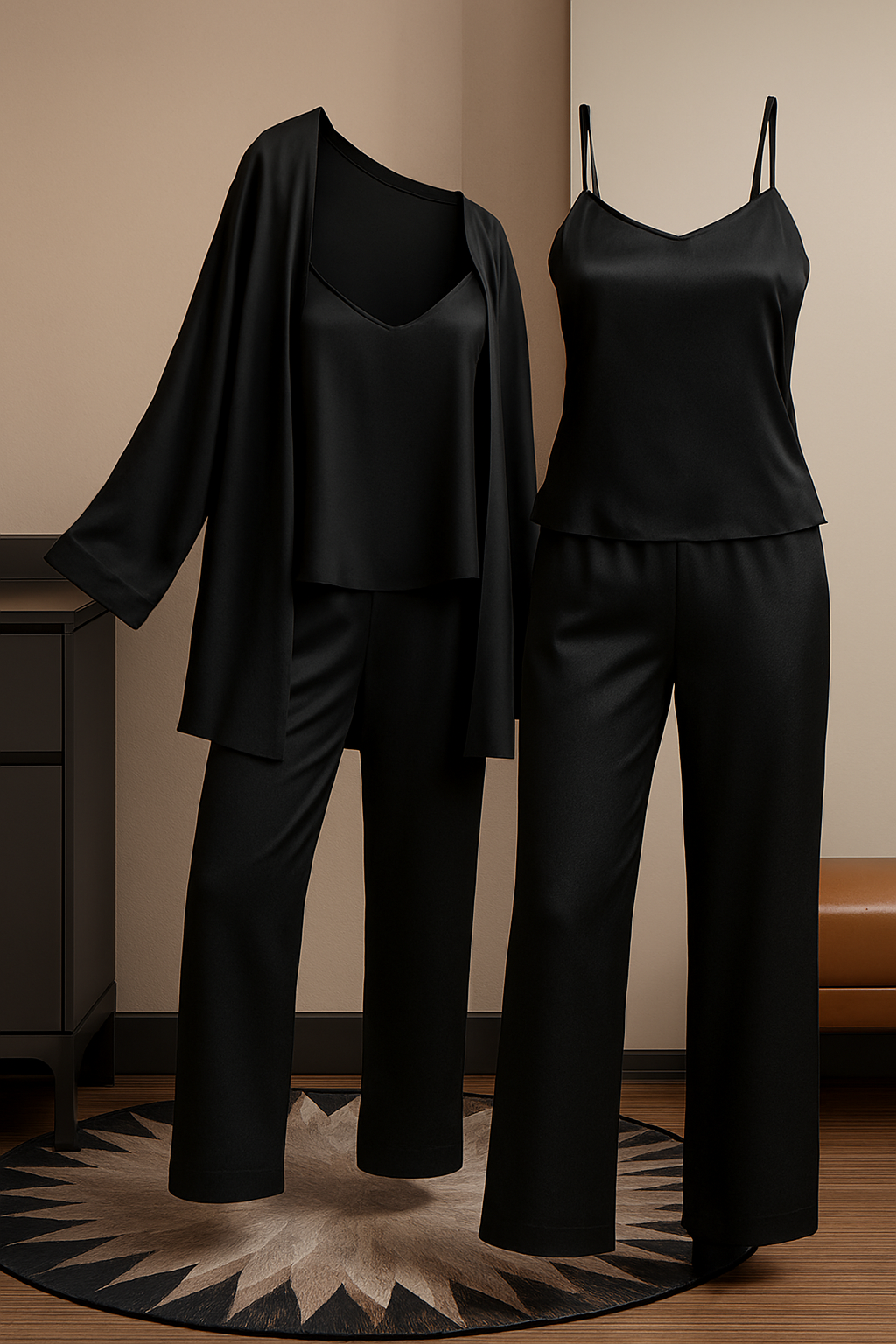 3-Piece Premium Satin Sleepwear Set for Women – Camisole, Pants & Robe