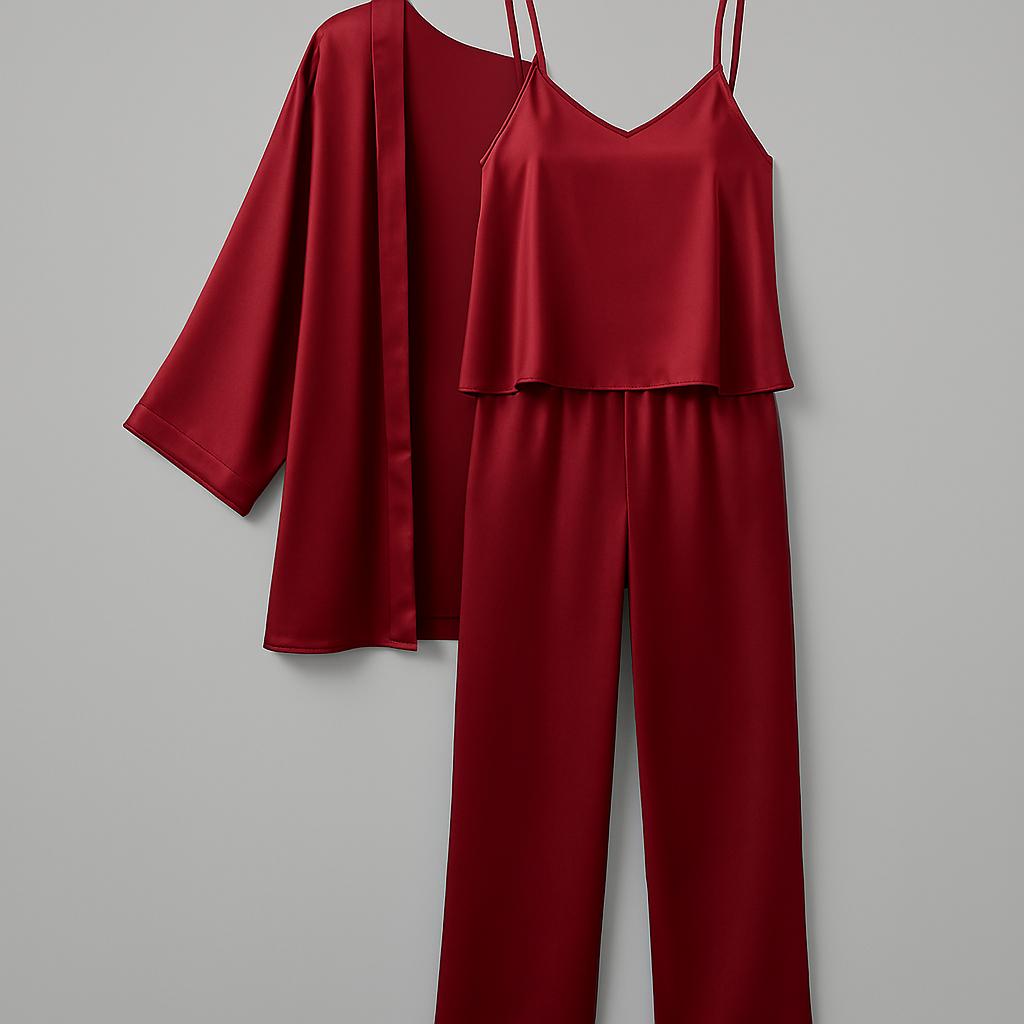 3-Piece Premium Satin Sleepwear Set for Women – Camisole, Pants & Robe