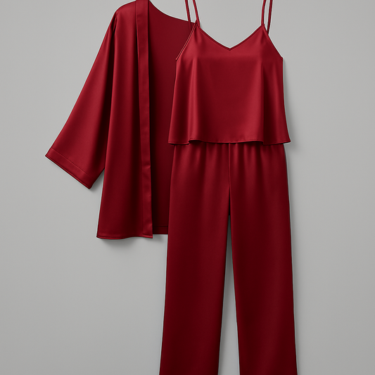 3-Piece Premium Satin Sleepwear Set for Women – Camisole, Pants & Robe