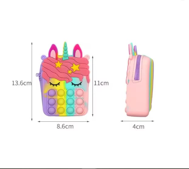 Small Sleepy Unicorn Star Pop Fidget Bag With Long Ribbon Strap Silicone